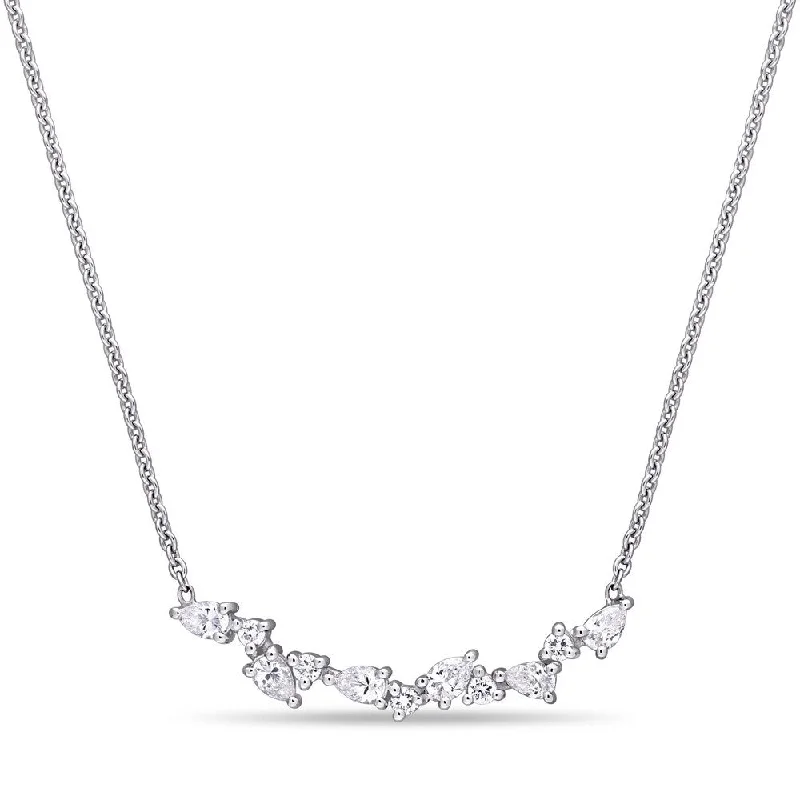 Thai style necklaces-Miadora 14k White Gold 3/8ct TDW Pear and Round-cut Diamond Cluster Bar Necklace