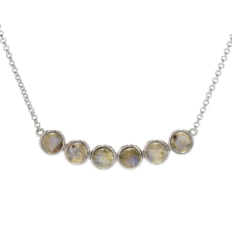 Round stone necklaces-Sterling Silver 17" Gemstone Six-Stone Necklace w/ 3" Extender