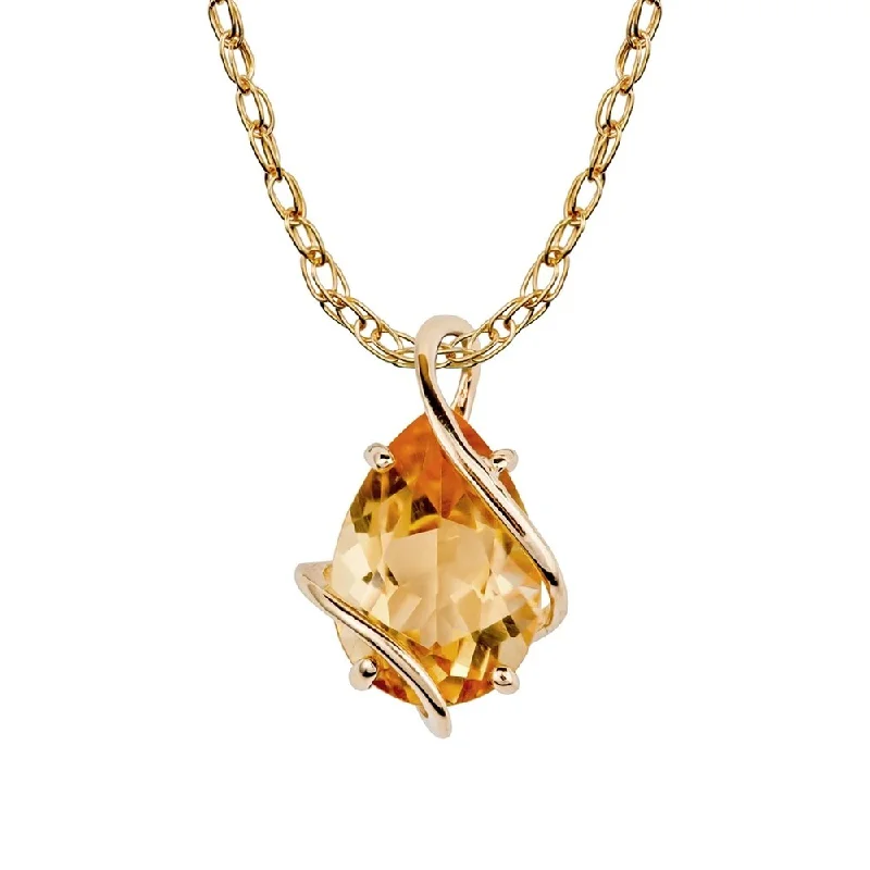 Mesh choker necklaces-Viducci 10k Yellow Gold Genuine Pear-shape Citrine Tear-Drop Pendant Necklace