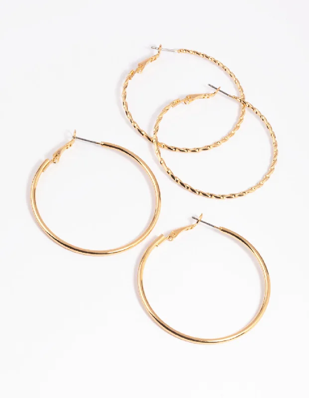 Vintage flair earrings-Gold Twisted Hoop Earring Set