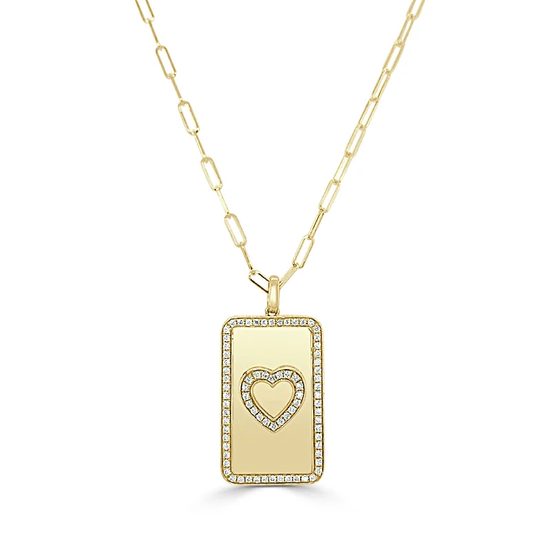 Nostalgic photo necklaces-Joelle Diamond Heart Charm Paperclip Link Necklace 16-inch 14K Gold