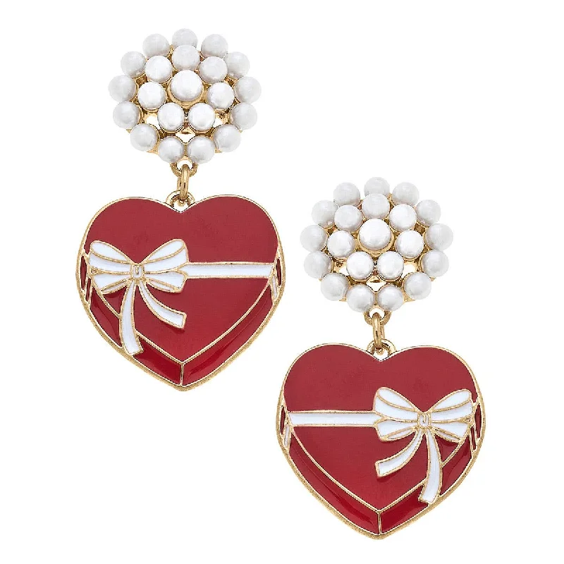 Polished art earrings-Canvas Style - Valentine's Day Box of Chocolates Enamel Earrings in Red