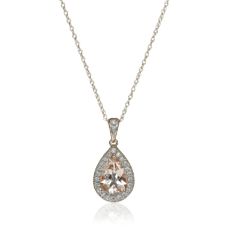 Stretch cord necklaces-14k Rose Gold Morganite and Diamond Solitaire Pendant Necklace (1/2cttw, H-I Color, I1-I2 Clarity), 18"