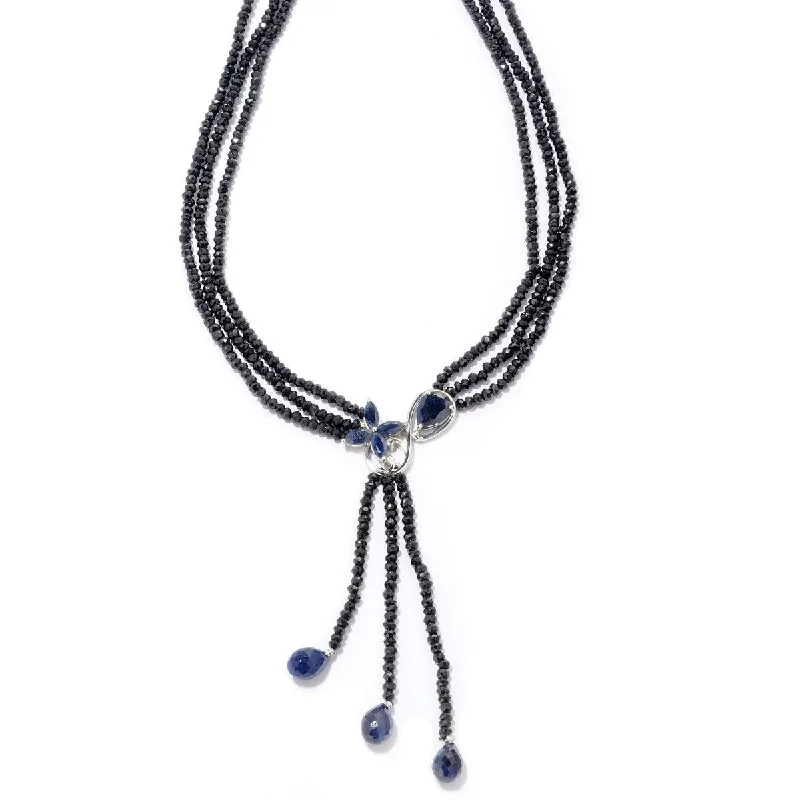 Coiled cord necklaces-925 Sterling Silver Black Spinel Beads Necklace