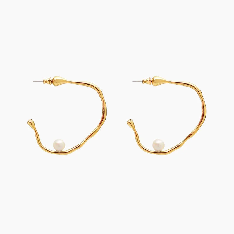 Fine bead earrings-Irregular Semi-curved Pearl Earrings