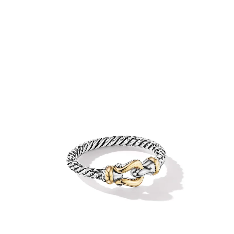 Faith charm engagement rings-Petite Buckle Ring in Sterling Silver with 18K Yellow Gold