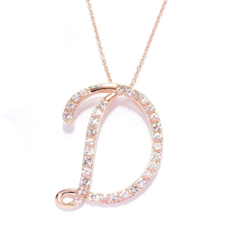 Alloy metal necklaces-18k Rose Gold over Sterling Silver Round Morganite Initial D Necklace