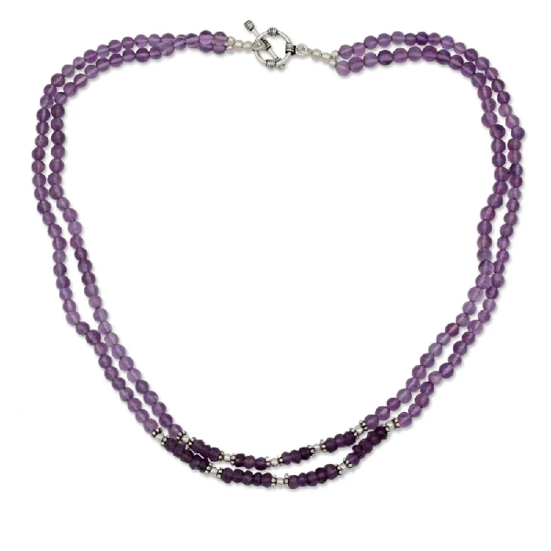 Retro deco necklaces-Handmade Sterling Silver 'Agra Lilac' Amethyst Necklace (India)