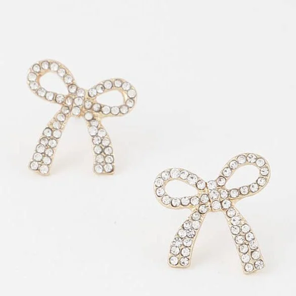 Tiny wing earrings-Bow Crystal Earrings