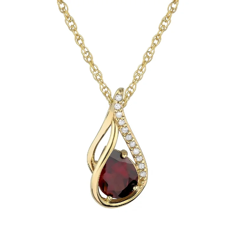 Patina bronze necklaces-Viducci 10k Yellow Gold Genuine Pear-shape Garnet and Diamond Halo Drop Pendant Necklace