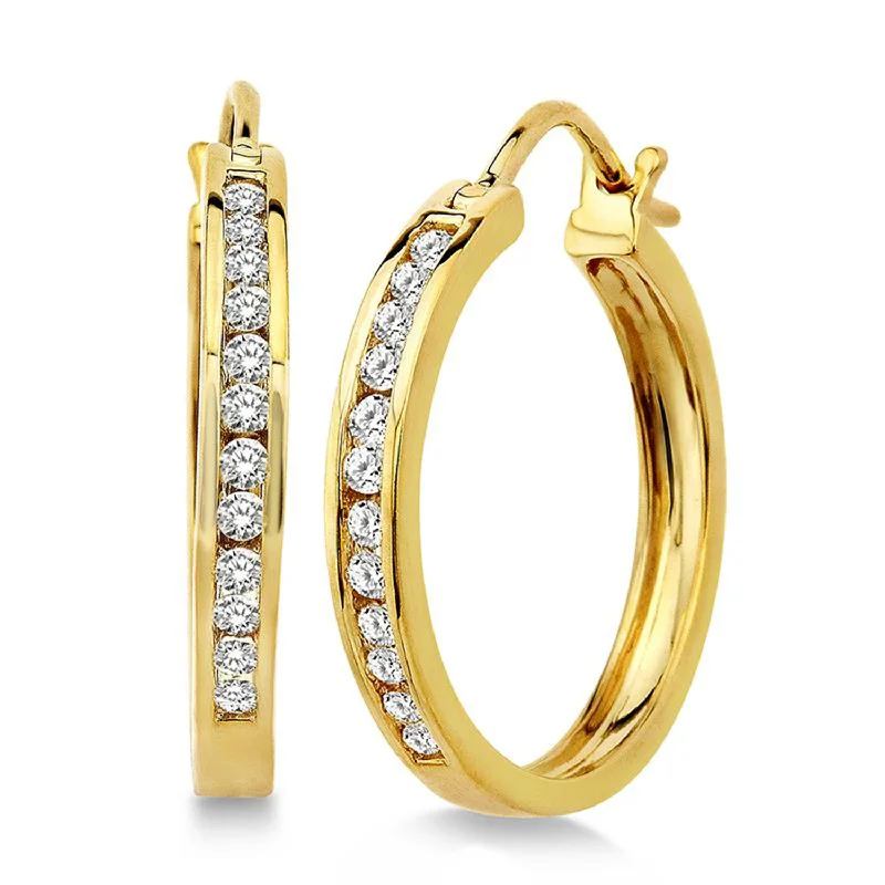 Tiny dot earrings-Channel-Set Diamond Hoop Earrings