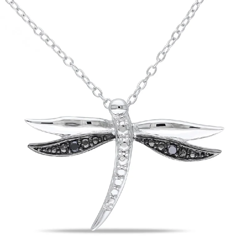 Bold cross necklaces-Miadora Sterling Silver Black Diamond Dragonfly Necklace