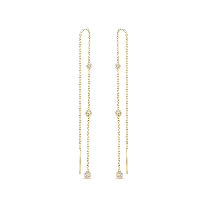 Fine bead earrings-14k Graduated Floating Diamond Chain Threader Earrings