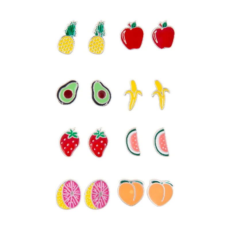 Onyx stone earrings-Mixed Fruits Enamel Stud Earring 8-Pack