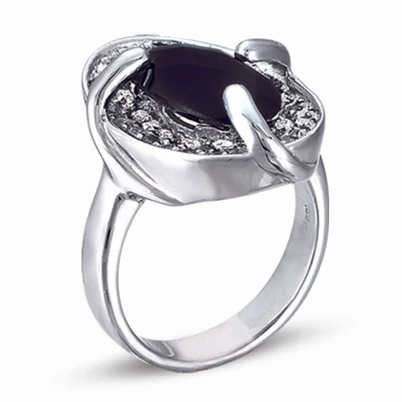 Eternity style engagement rings-STERLING SILVER RING WITH BLACK AND CLEAR CZ STONES