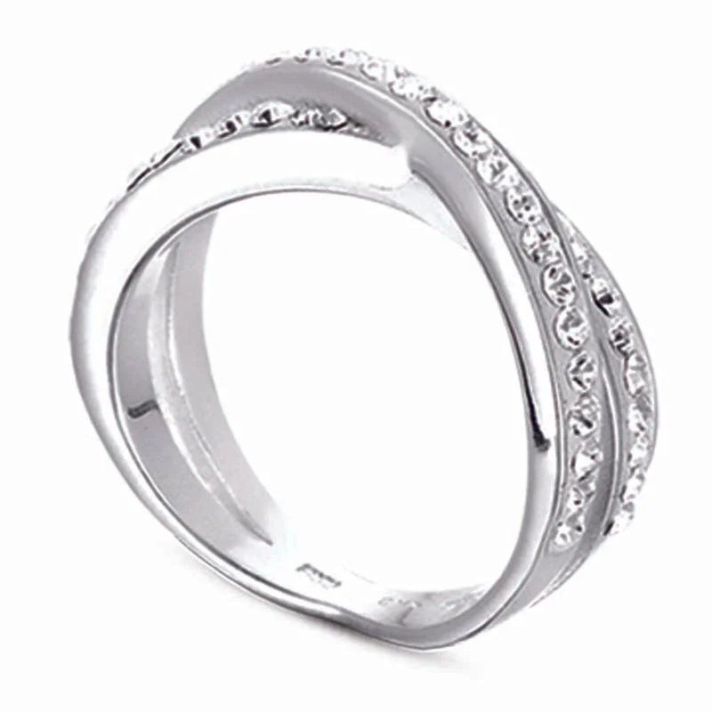 Wide halo engagement rings-STERLING SILVER TWIST RING WITH CZ STONES