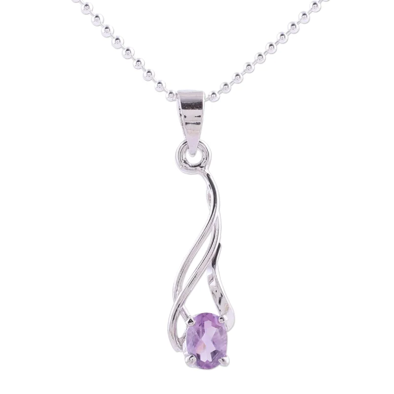 Ten-strand necklaces-Handmade Sterling Silver 'Mystical Flame' Amethyst Necklace (India)