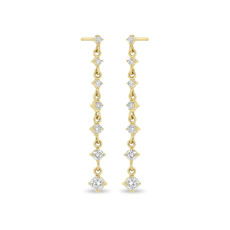 Vivid gem earrings-14k 7 Linked Graduated Prong Diamond Drop Earrings