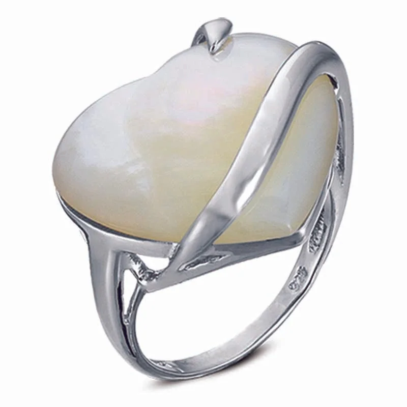 Pear shaped engagement rings-STERLING SILVER HEART RING WITH MOTHER OF PEARL