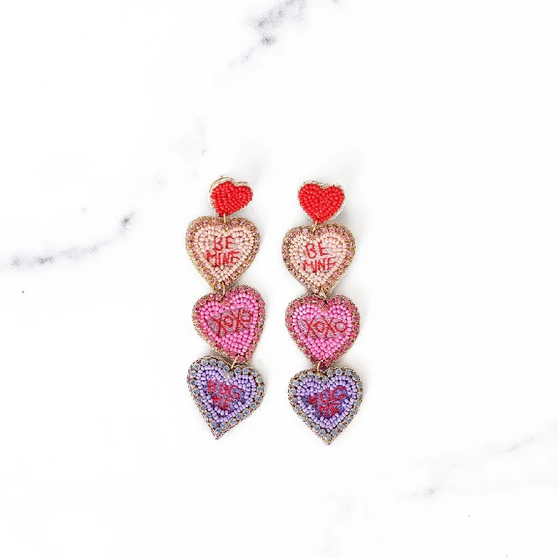 Square stud earrings-BE MINE Conversation Heart Beaded Earrings