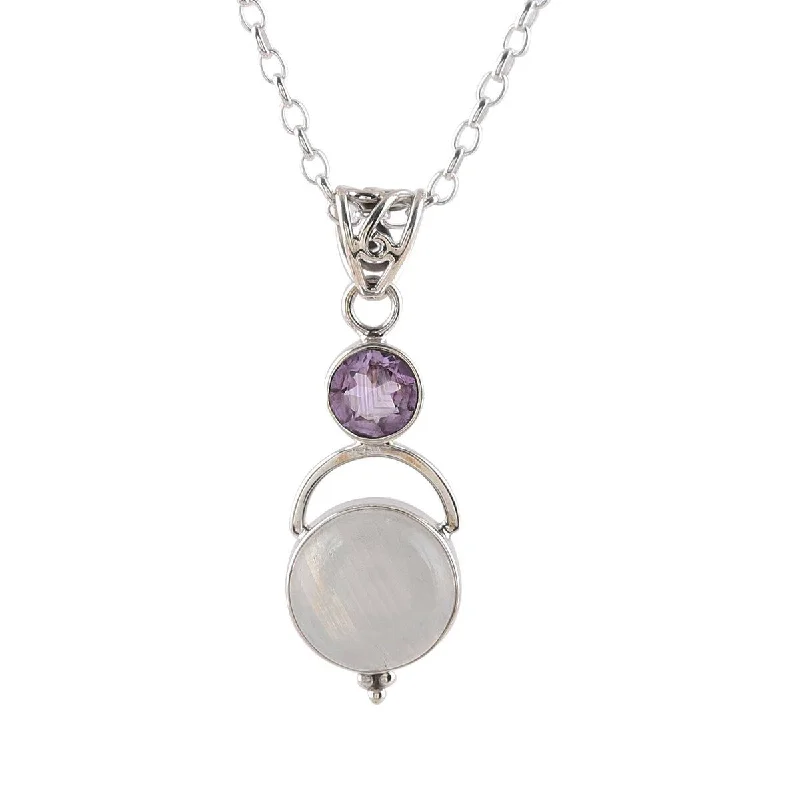 Rope braid necklaces-NOVICA Alluring Serenity, Rainbow moonstone and amethyst pendant necklace - 17.75" L