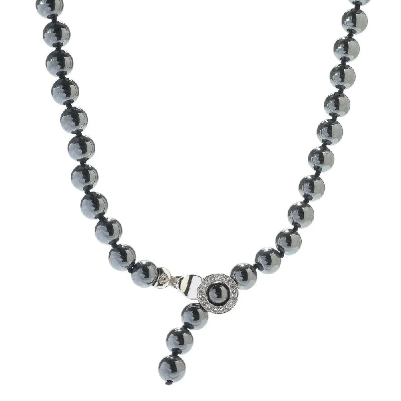 Dove feather necklaces-Sterling Silver 71.33ctw Hematite & White Topaz Adjustable Beaded Necklace