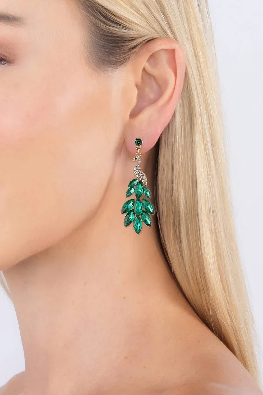 Thick hoop earrings-Eye Candy Los Angeles - Green Peacock Drop Earrings