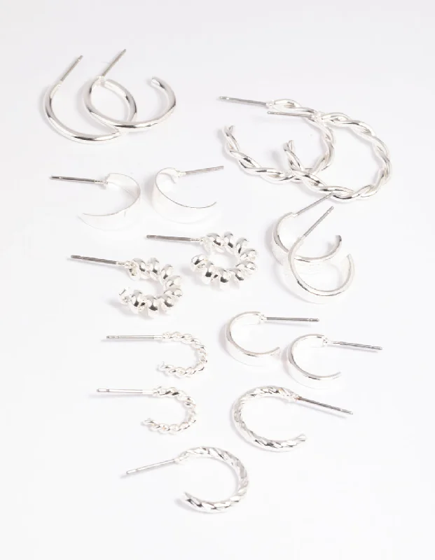 Spinel earrings-Silver Twisted Hoop Earring 8-Pack