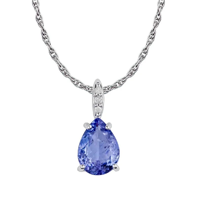 Secure clasp necklaces-Viducci 10k White Gold Genuine Pear-Shape Tanzanite and Diamond Tear-Drop Pendant Necklace