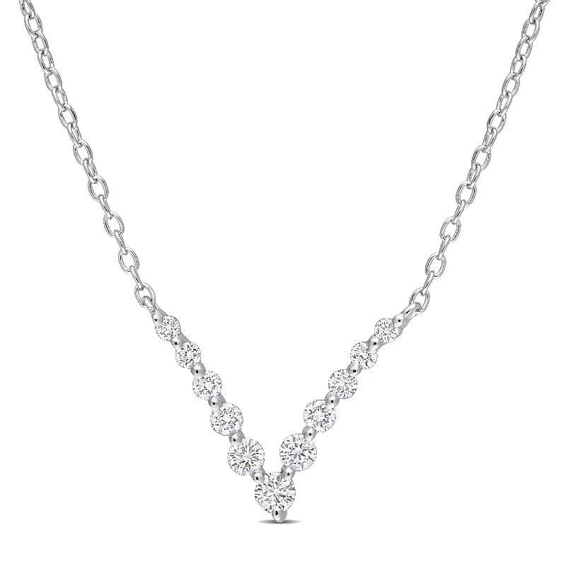 Surf wave necklaces-Created Forever by Miadora 1/3ct TDW Lab-Grown Diamond Graduated V Necklace in Platinum Silver