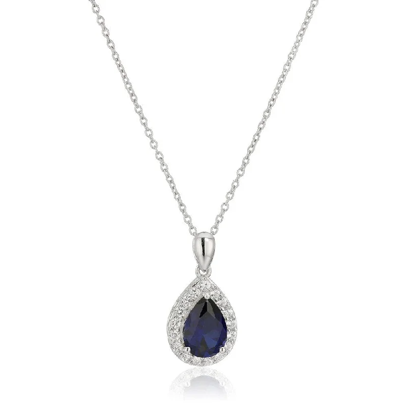 Flat knot necklaces-Sterling Silver Created Blue Sapphire Pendant Necklace, 18"