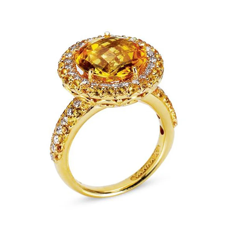 Secure clasp engagement rings-18K YELLOW GOLD RING WITH DIAMONDS SAPPHIRES AND CITRINE