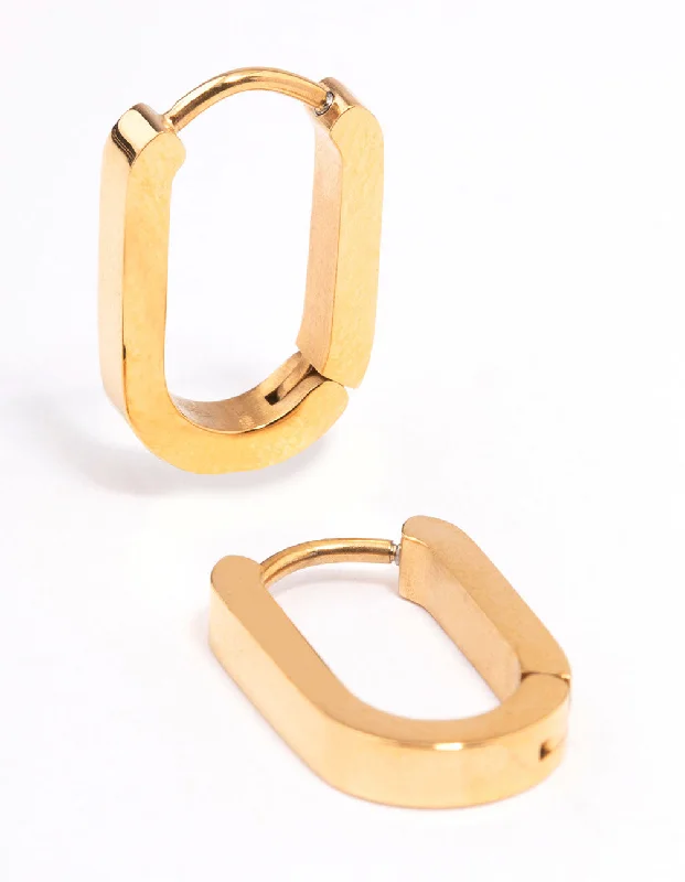 Swirl shape earrings-Gold Plated Surgical Steel Small Rectangle Huggie Earrings