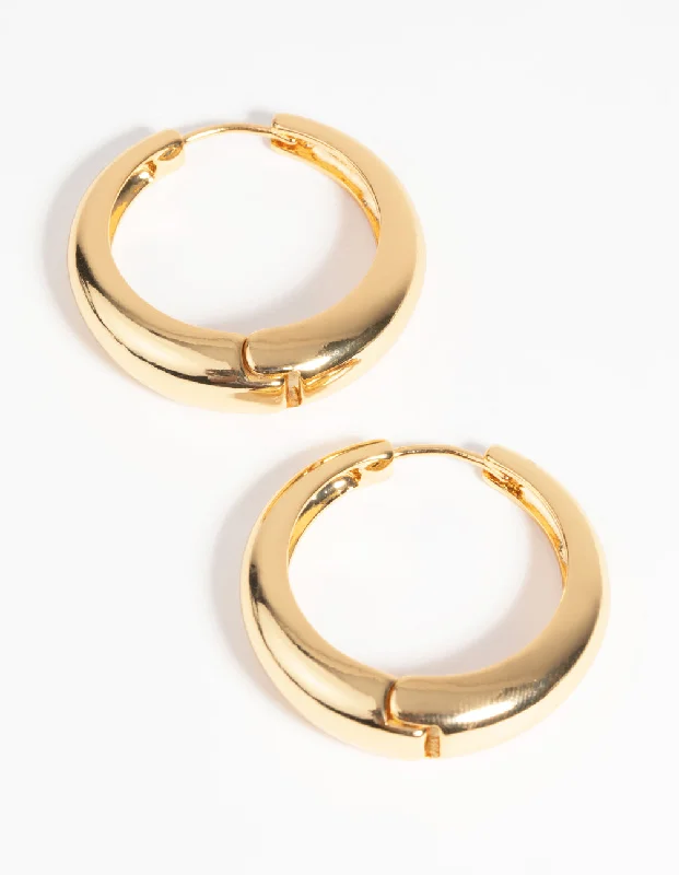 Light clay earrings-Gold Plated Medium Huggie Hoop Earrings