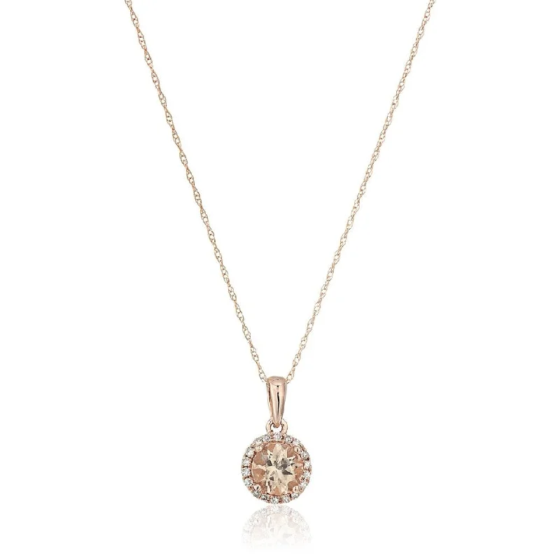 Slanted design necklaces-10k Rose Gold Morganite Diamond Princess Di Pendant Necklace 18" - Pink