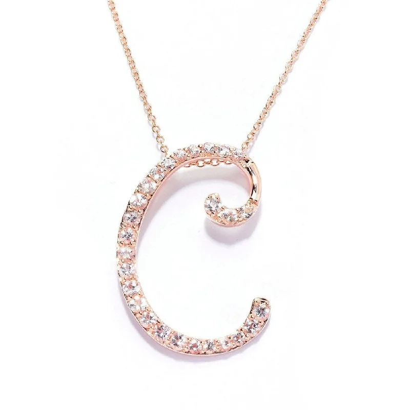 Emerald drop necklaces-18k Rose Gold over Sterling Silver Round Morganite Initial C Necklace