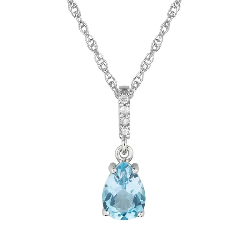 Raised bar necklaces-Viducci 10k White Gold Genuine Pear-Shape Blue Topaz and Diamond Drop Pendant Necklace