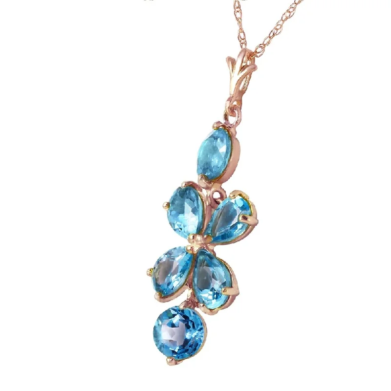 Floating gem necklaces-3.15 Carat 14K Solid Rose Gold Petals Blue Topaz Necklace