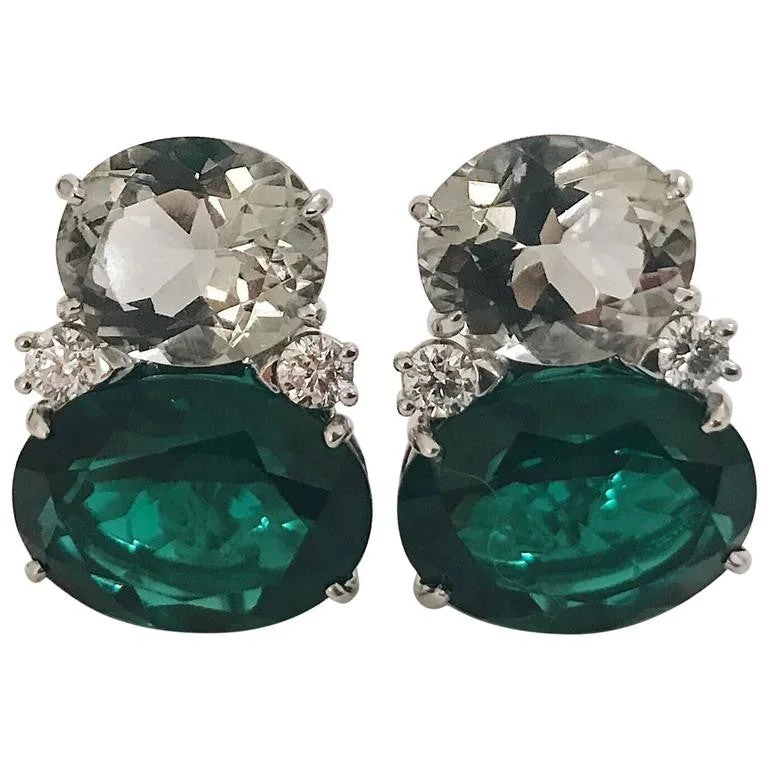 Ruby gem earrings-Large GUM DROP™ Green Amethyst and Green Topaz and  Diamond Earrings