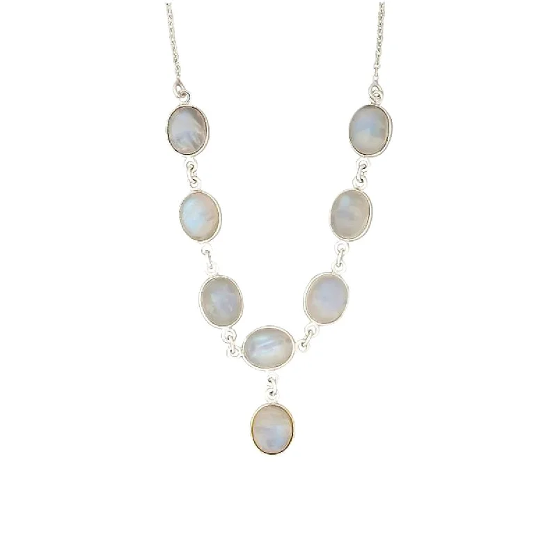 Galaxy charm necklaces-925 Sterling Silver Rainbow Moonstone Y-Shape Necklace