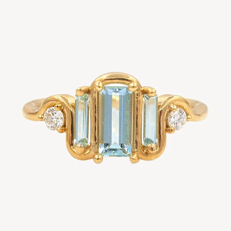 Nouveau Aquamarine Diamond Baguette Ring