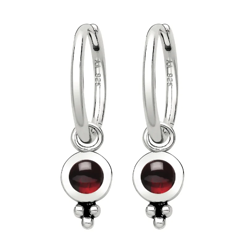 Bright stud earrings-SATELLITE - Garnet & Sterling Silver Hoops