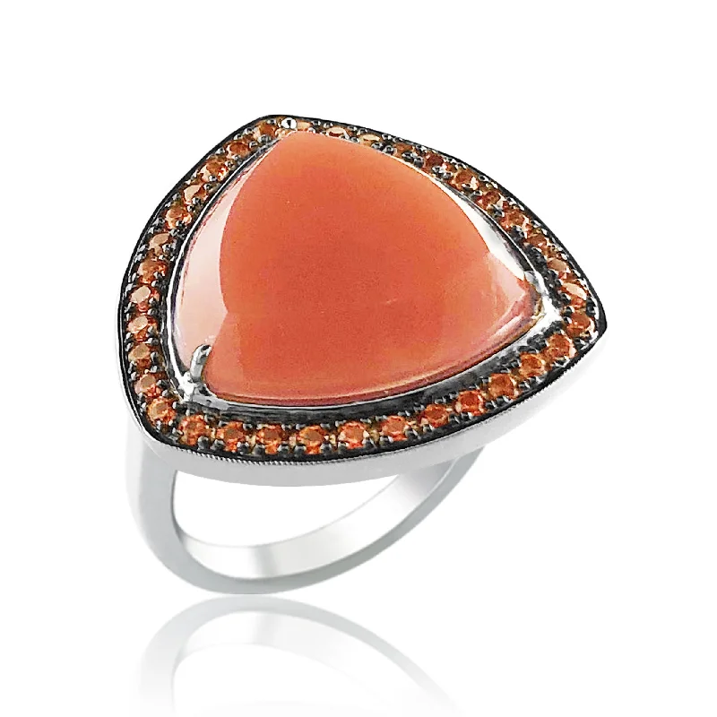 Pure crystal engagement rings-Sterling silver triangle moon stone ring with orange sapphire's