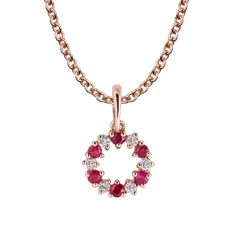 Coiled cord necklaces-Viducci 10k Rose Gold Genuine Ruby and White Topaz Petite Circle Pendant Necklace