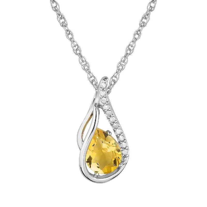 Fox charm necklaces-Viducci 10k White Gold Genuine Pear-shape Citrine and Diamond Halo Drop Pendant Necklace