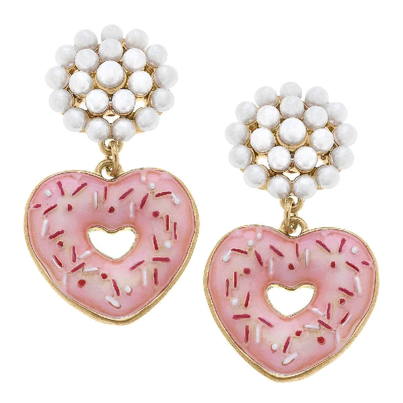 Reef knot earrings-Canvas Style - Heart Sprinkle Donut Enamel Drop Earrings in Pink