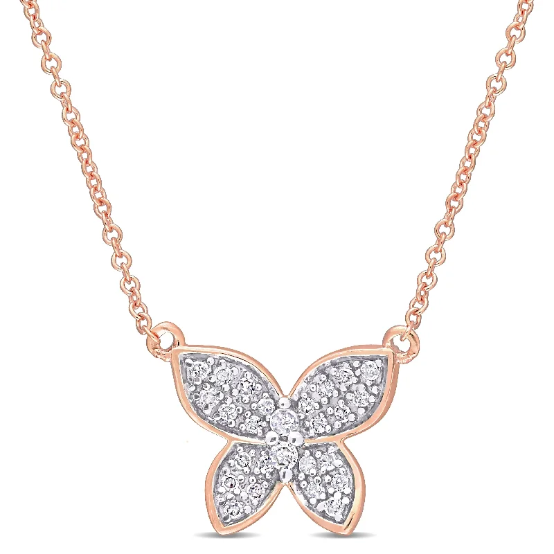 Retro deco necklaces-Miadora 10k Rose Gold 1/8ct TDW Diamond Cluster Butterfly Necklace