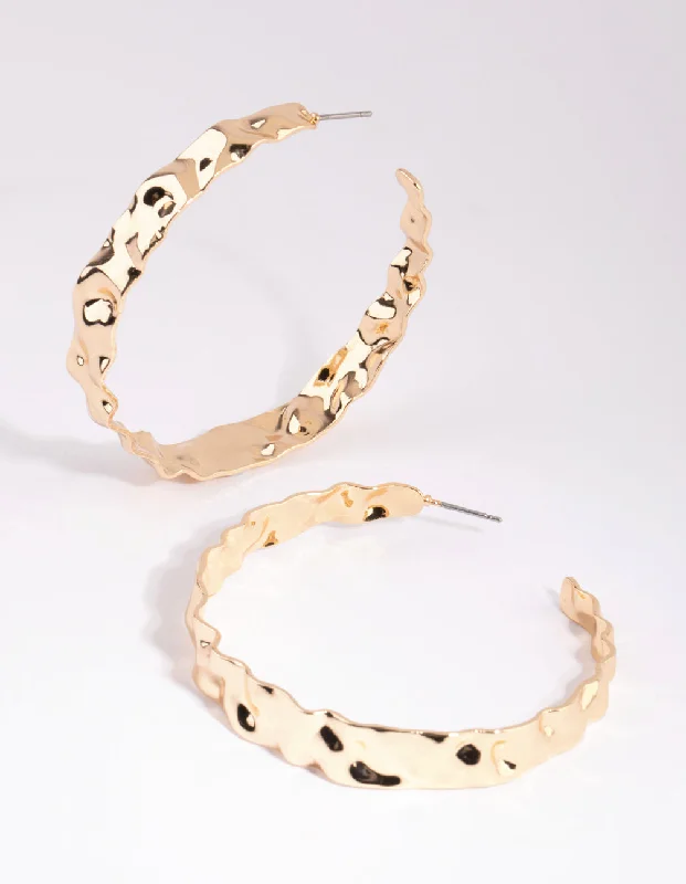 Light drop earrings-Gold Hammered Hoop Earrings