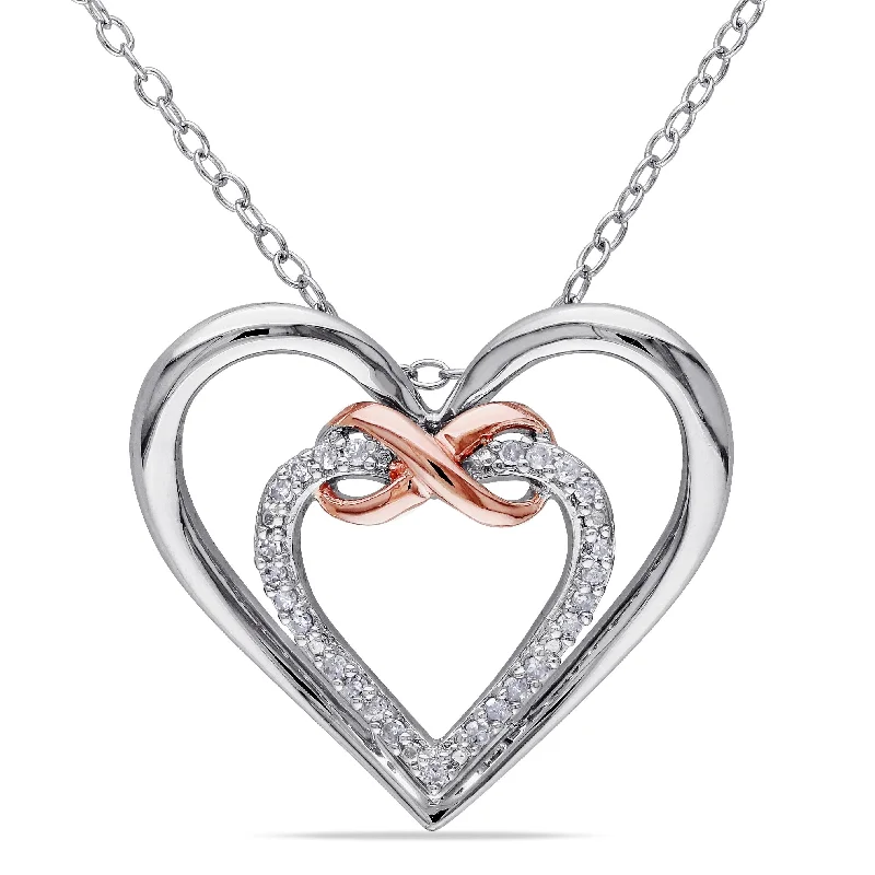 Oval shape necklaces-Miadora Sterling Silver 1/10ct TDW Diamond Double Heart Infinity Necklace