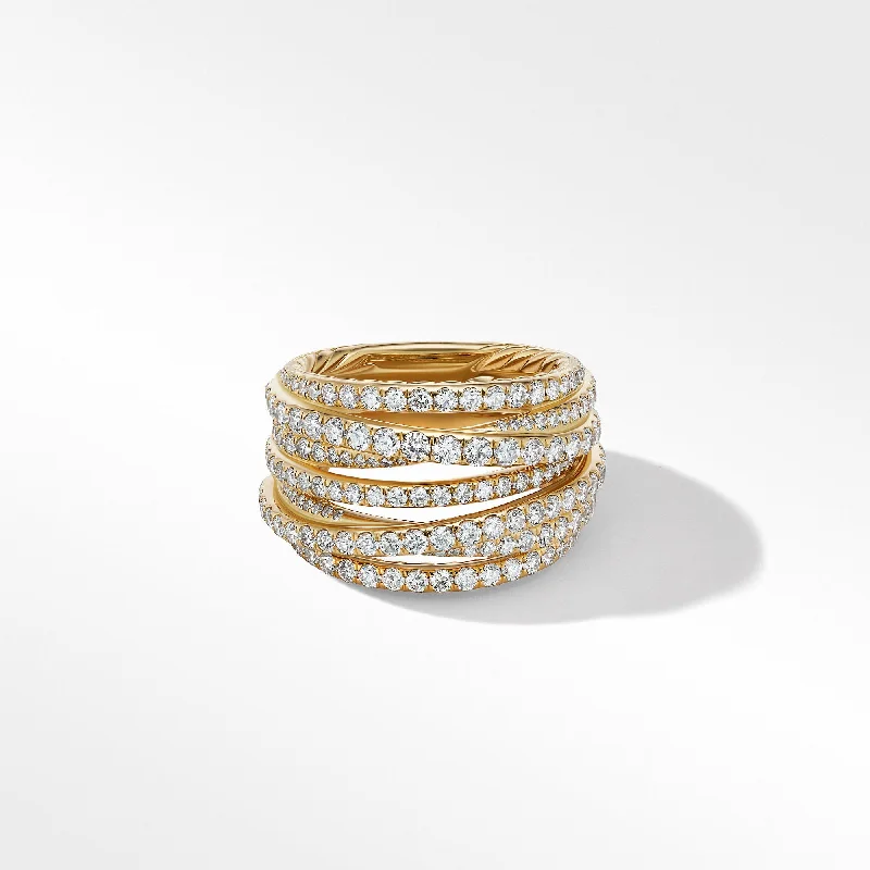 Wide band engagement rings-Pave Crossover Ring in 18K Yellow Gold with Diamonds